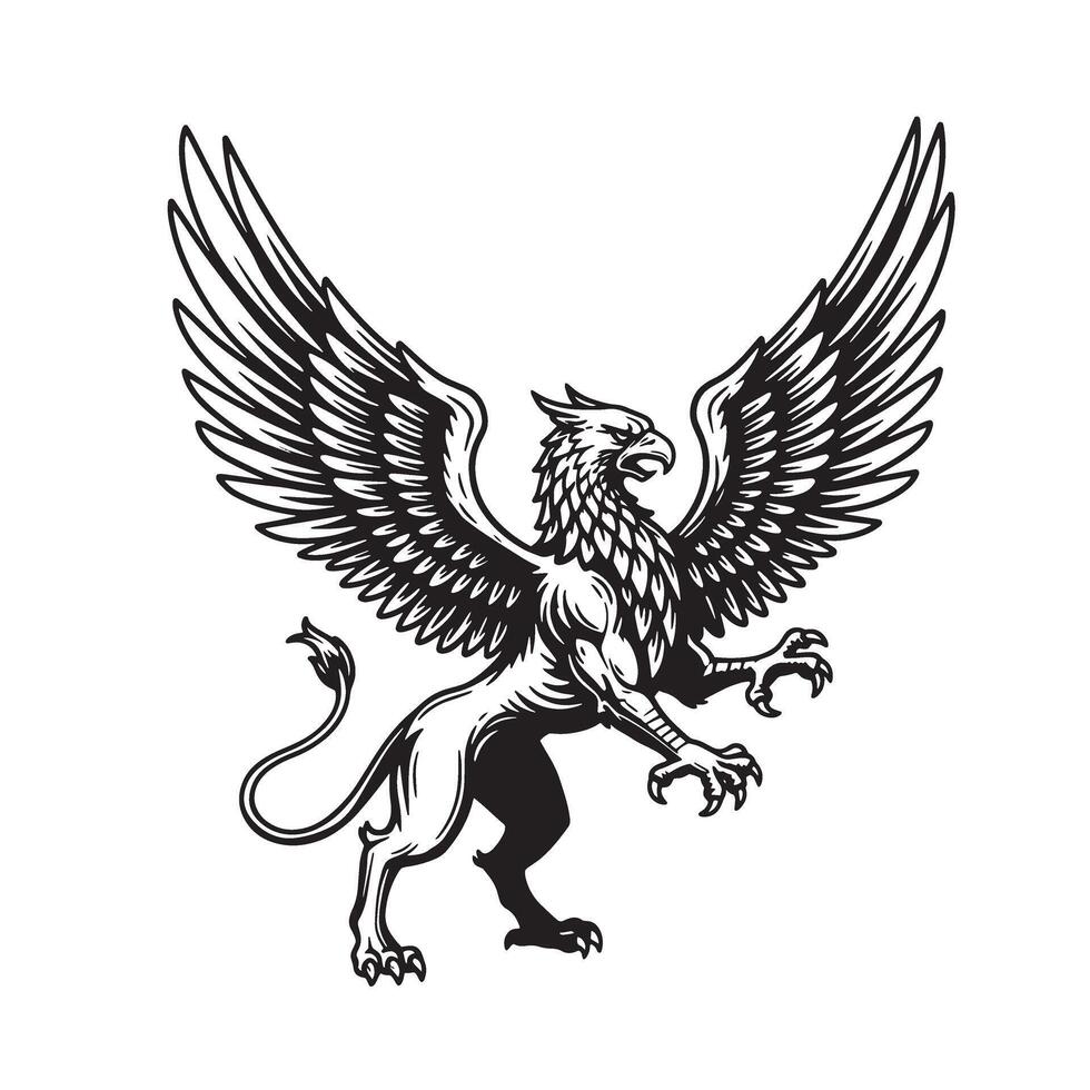 Majestic vintage art silhouette of a mythical griffin symbolizing strength power courage and nobility ready for creative projects vector