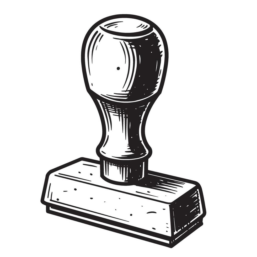 Hand drawn illustration of a detailed ink stamp with a vintage style and black ink strokes vector