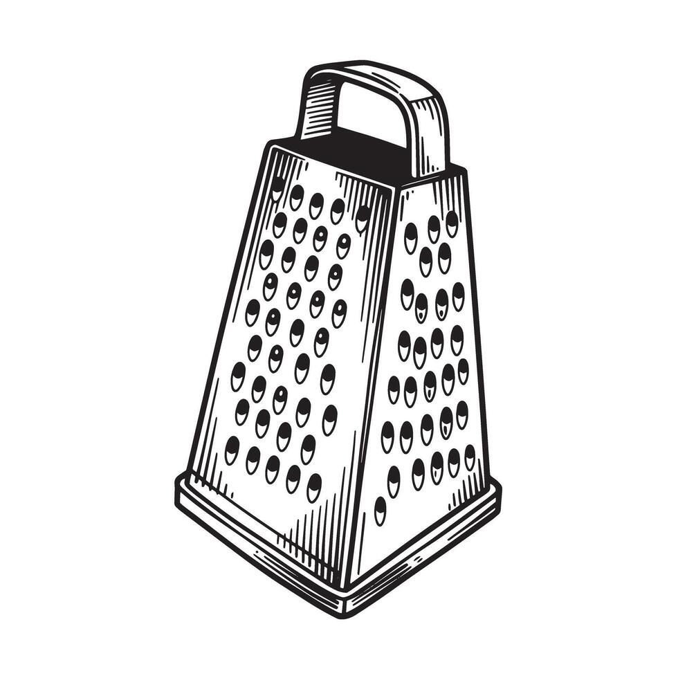 Detailed vintage art silhouette illustration of a traditional four sided kitchen grater vector