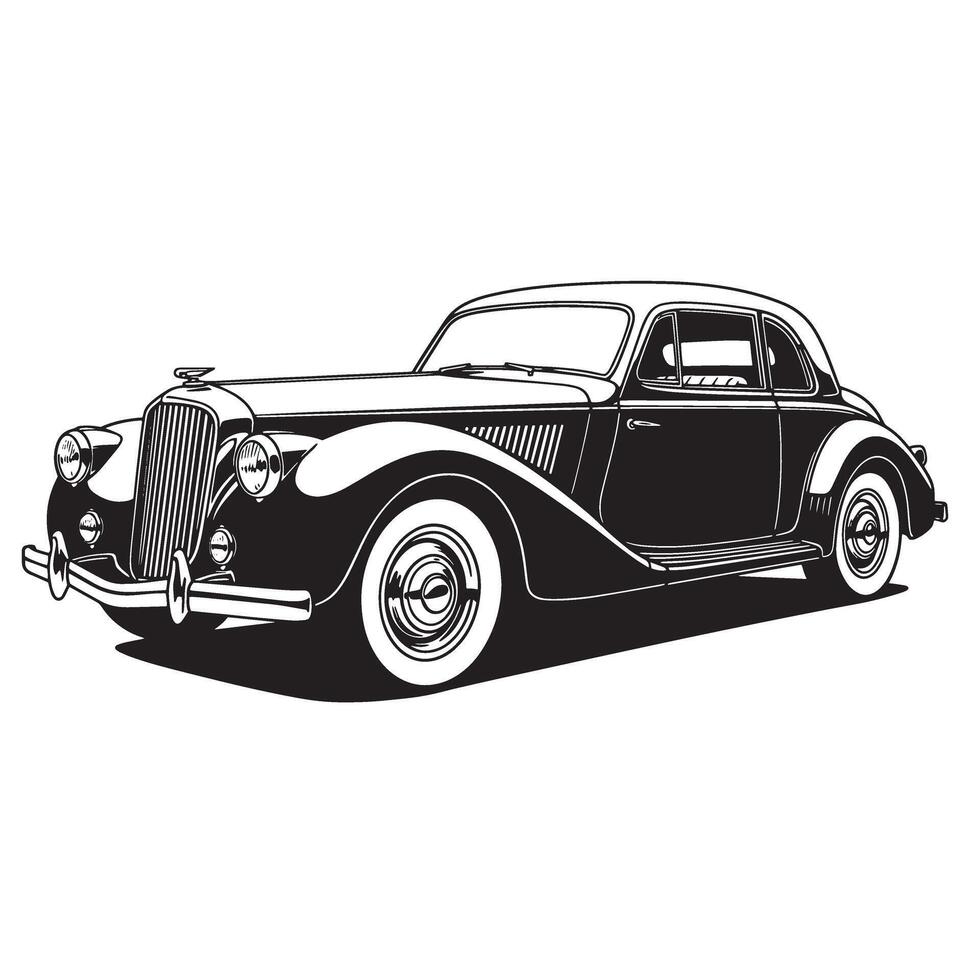 Elegant monochrome silhouette of a classic coupe automobile vintage car vector