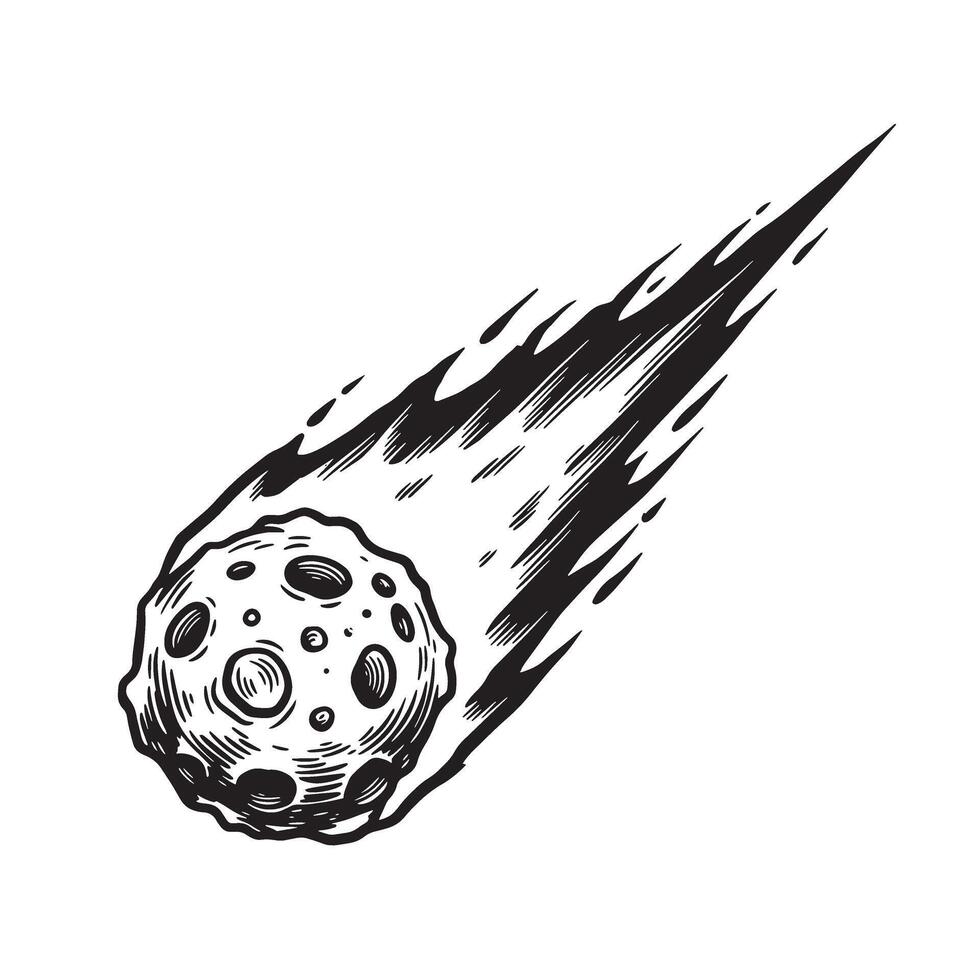 Vintage art silhouette of a dramatic meteor showering across the black sky a classic representation of space and celestial events vector