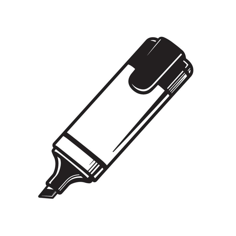 Artistic black and white illustration of a classic highlighter pen in vintage art style vector