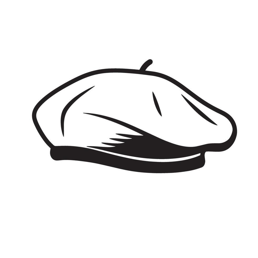 Black and white illustration of a classic beret hat ideal for vintage art design vector