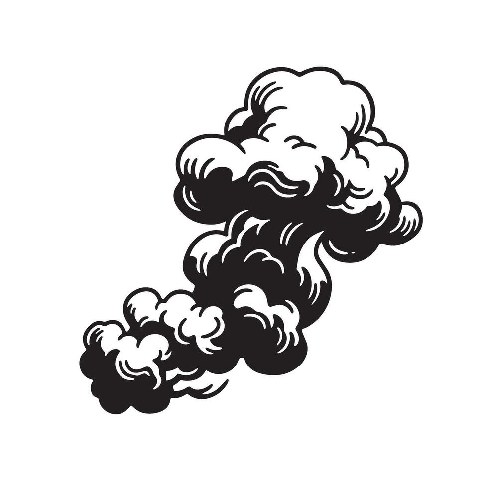 Retro style illustration of a black smoke cloud graphic with detailed silhouette vector