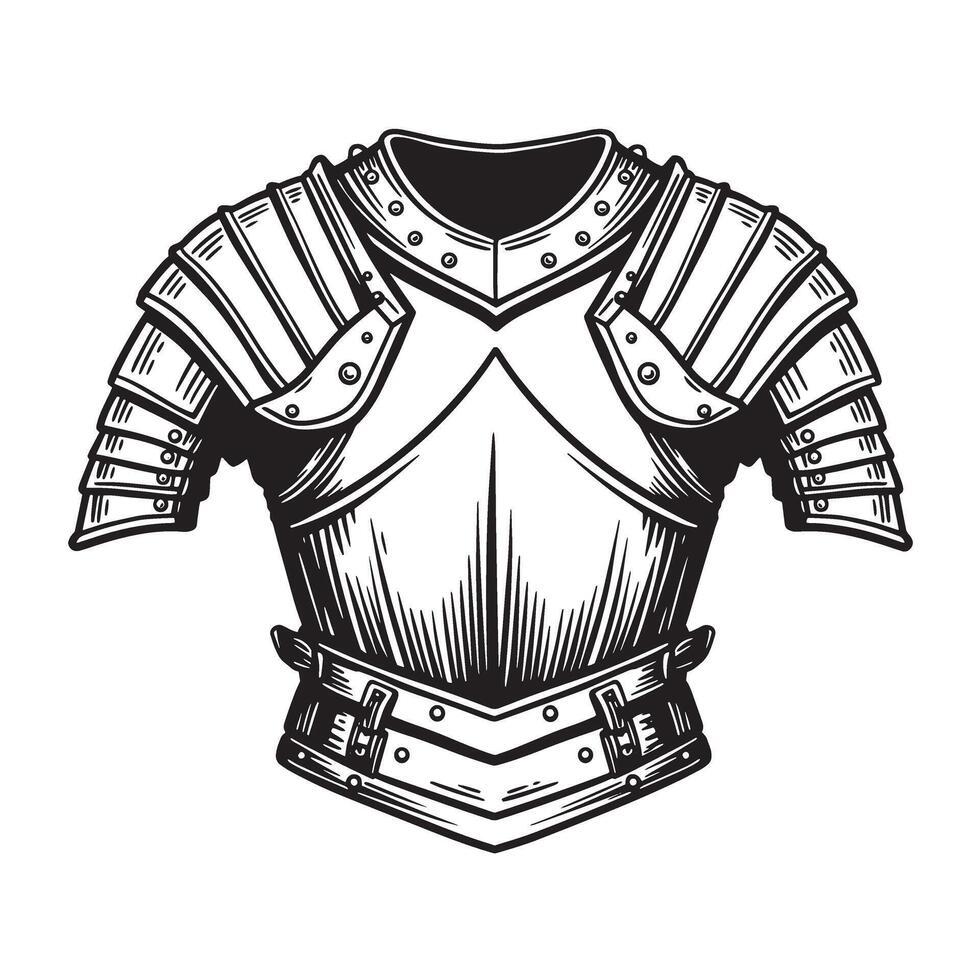 Vintage art silhouette of medieval armor breastplate isolated on white background vector