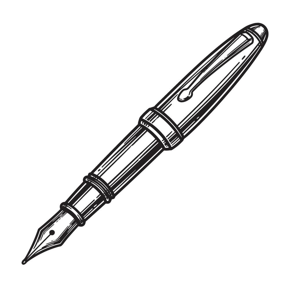 Detailed black and white illustration of an elegant vintage fountain pen design vector