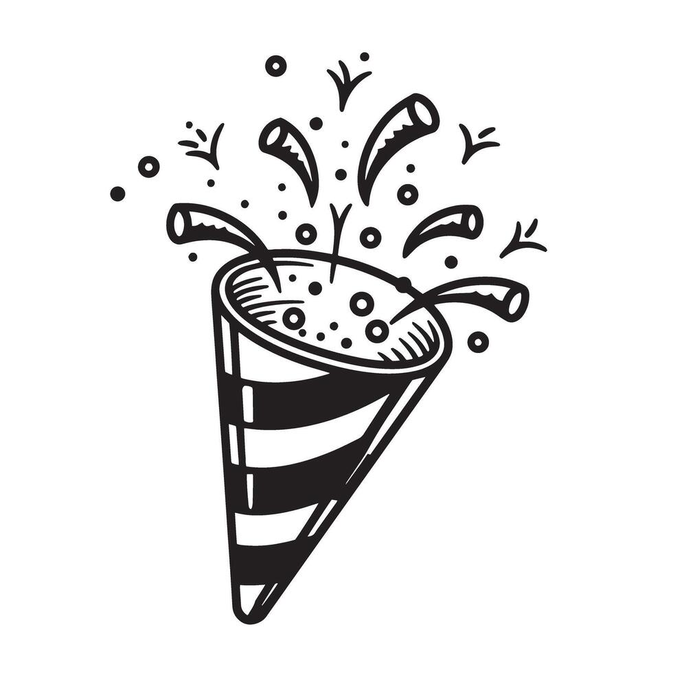 Festive party popper exploding with confetti in a hand drawn vintage art style vector