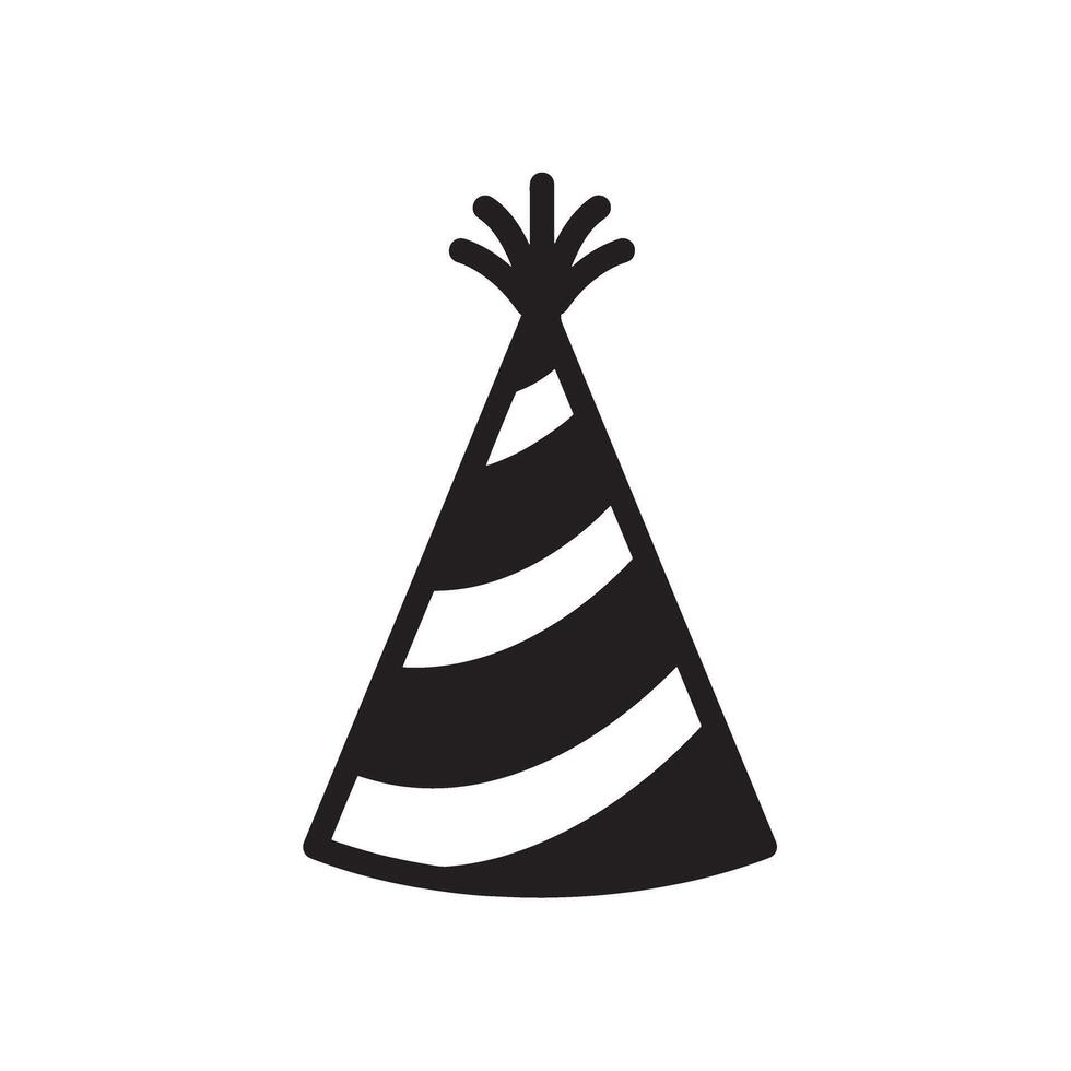 Simple silhouette party hat icon in black and white illustrating celebration fun joy and festive occasions with a classic cone shape vector