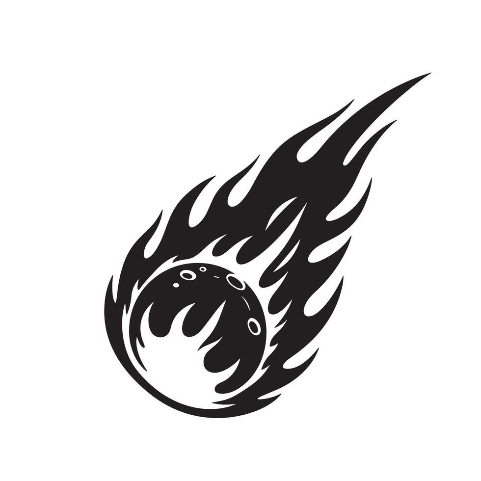 Vintage art silhouette of a fiery celestial meteoroid on a pure white background vector