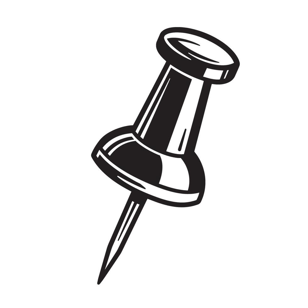 Vintage art illustration of a black and white push pin against a white background vector
