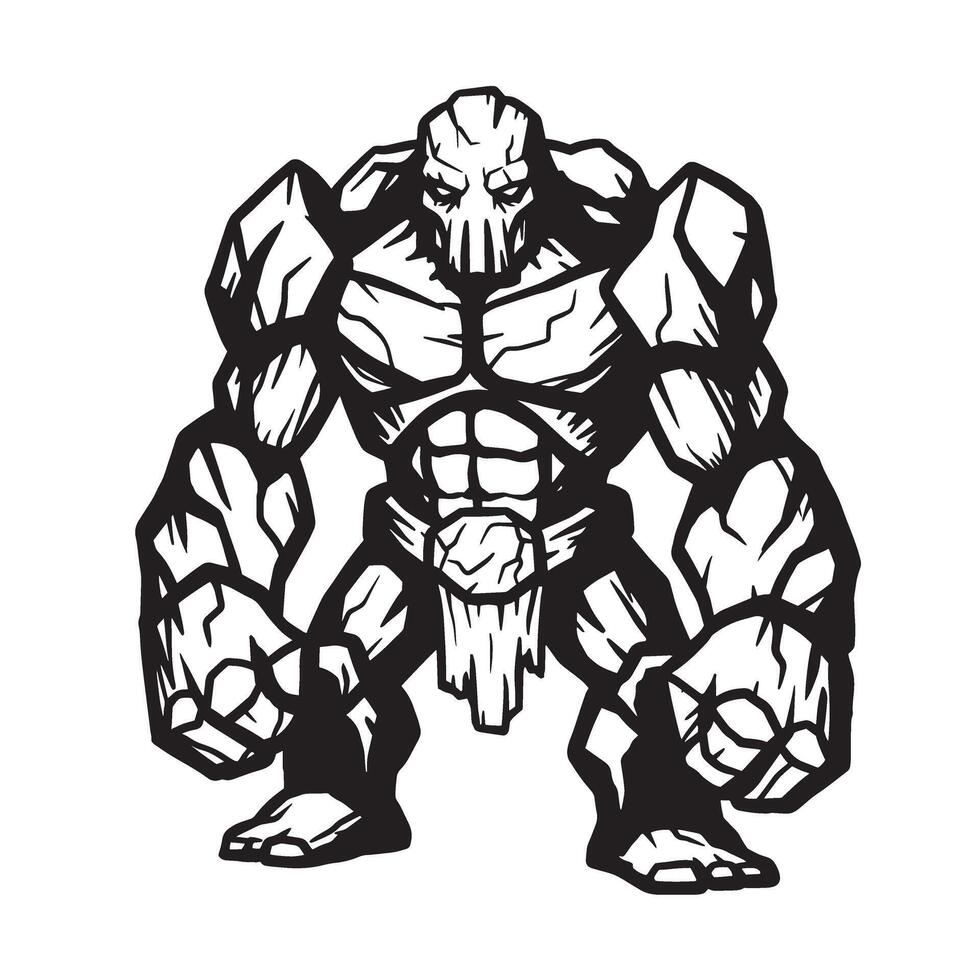A bold and striking silhouette of a powerful stone golem with a menacing gaze and intimidating posture ready for any battle. vector