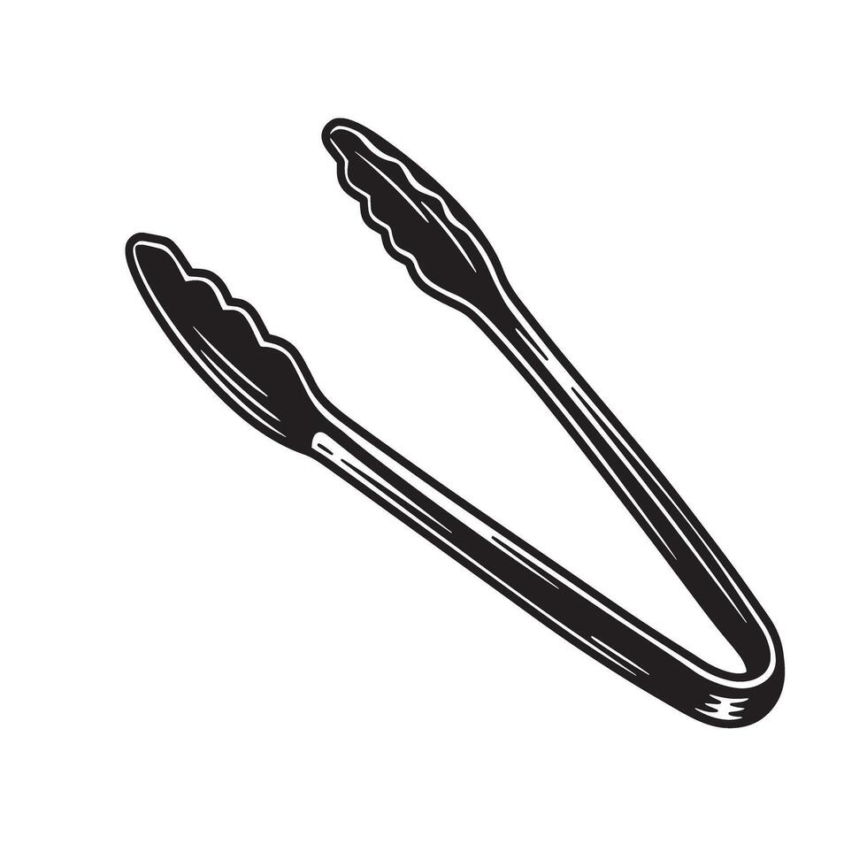 Vintage art silhouette of a grill tongs ready for barbecuing and cooking on a white background vector