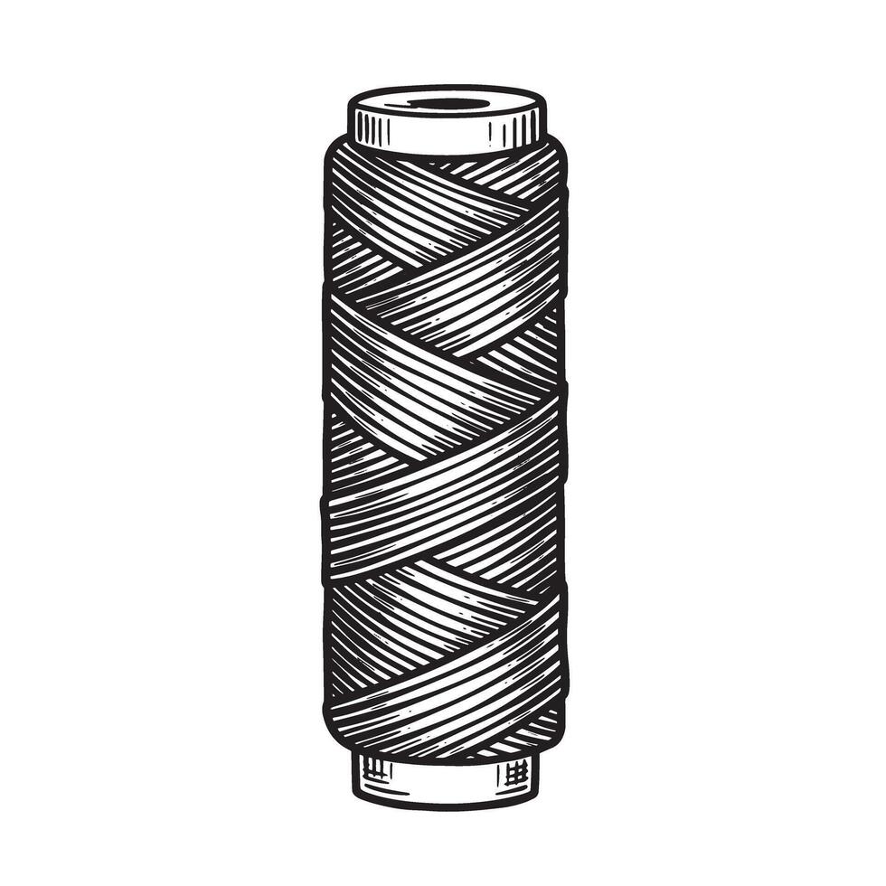 Hand drawn illustration of a spool of thread suitable for sewing tailoring crafts and vintage art silhouette designs vector