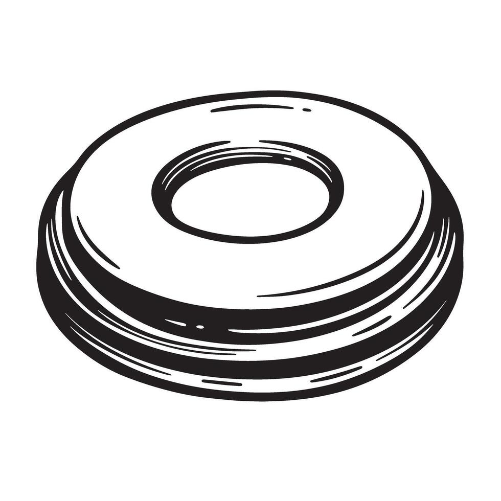 Hand drawn illustration of a stacked o-ring gasket with ink texture silhouette vector