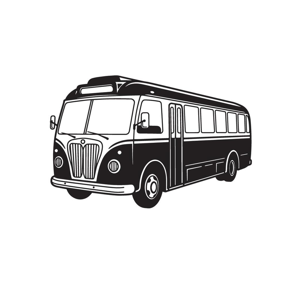 Vintage Art Silhouette Black White Bus Retro Transportation travel vector