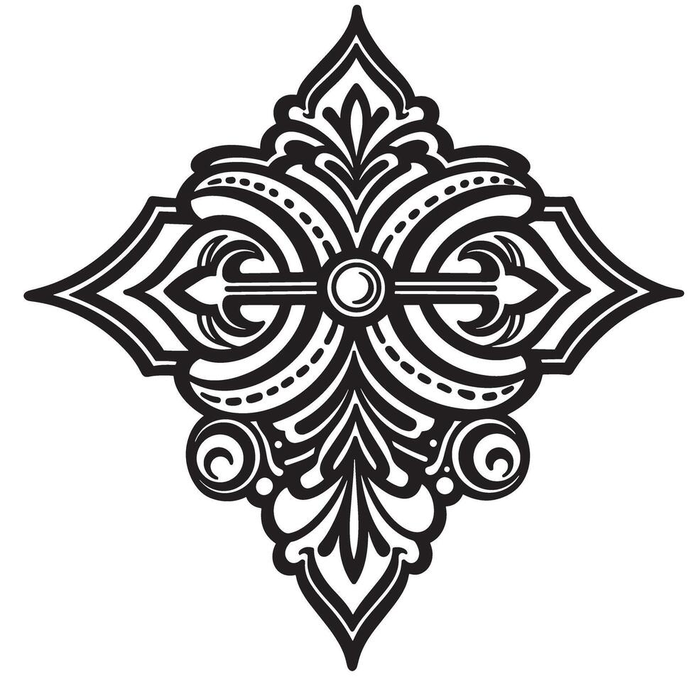 Elegant symmetric vintage art silhouette flourish design in black and white isolated on white background vector