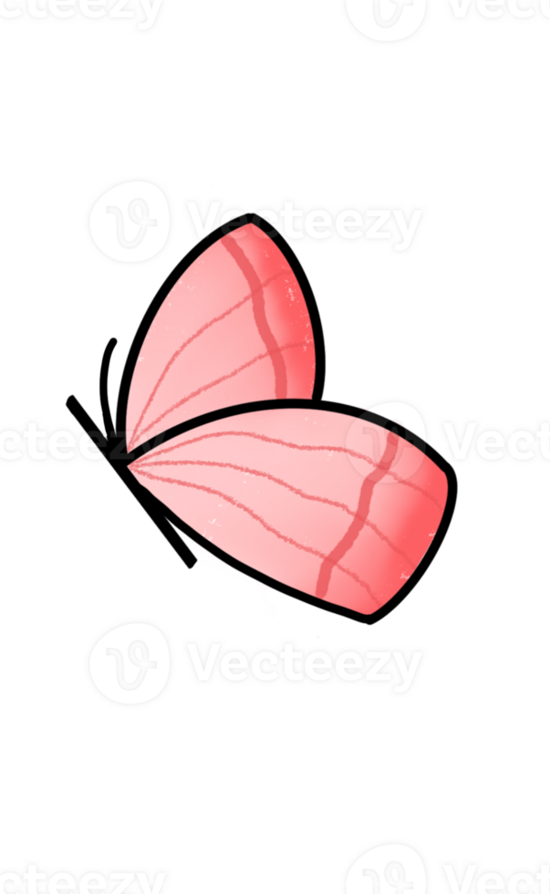 Cute hand-drawn pink butterfly with delicate wings and soft texture. Minimalist cartoon insect illustration, perfect for spring designs, kids projects, stickers, and nature themes. png