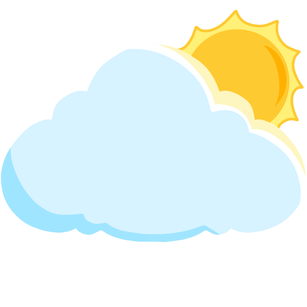 A cartoon cloud with a sun behind it png