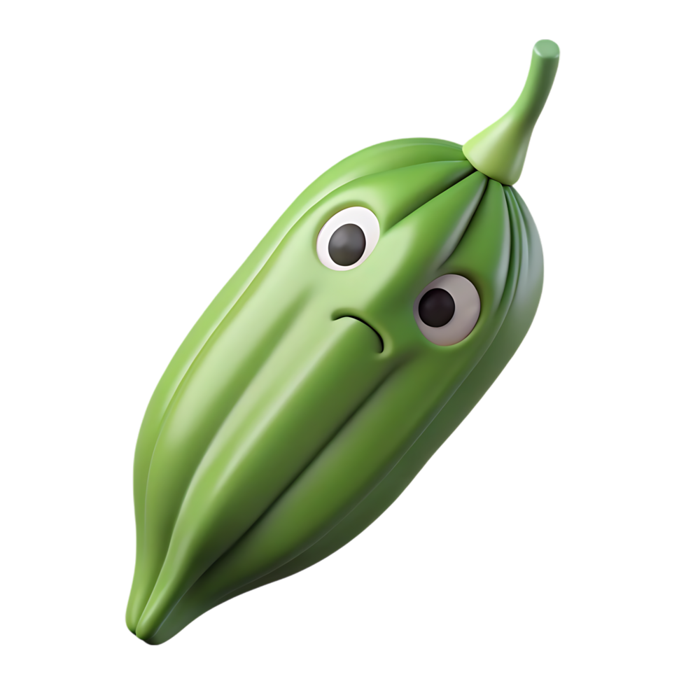 Sad okra cartoon character 3d render. png