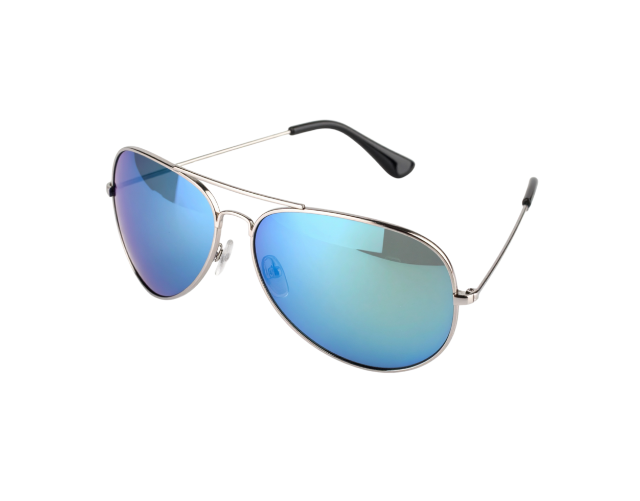 Stylish SilverFramed Aviator Sunglasses with Blue Mirrored Lenses. png