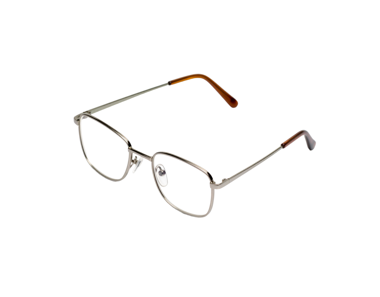 Silver Metal Frame Eyeglasses with Brown Temples Square Lenses. png