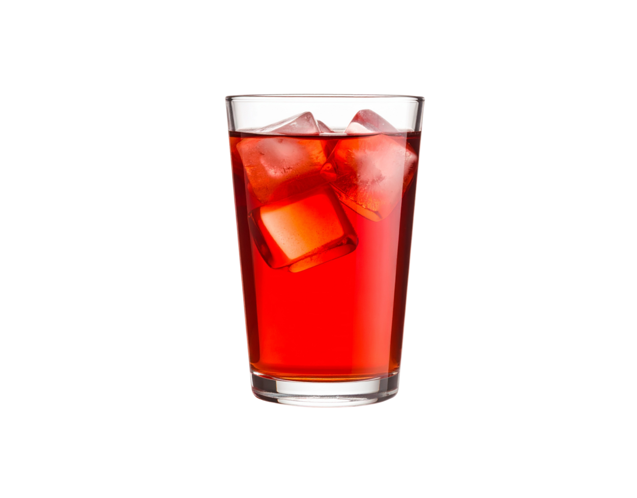 Refreshing Glass of Bright Red Iced Beverage with Two Ice Cubes. png