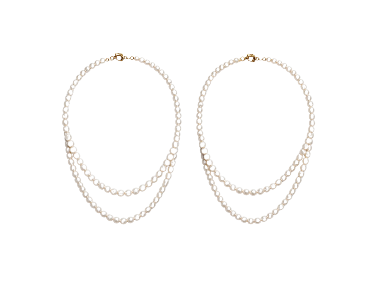 Elegant Pair of DoubleStranded Pearl Necklaces with Gold Clasps. png