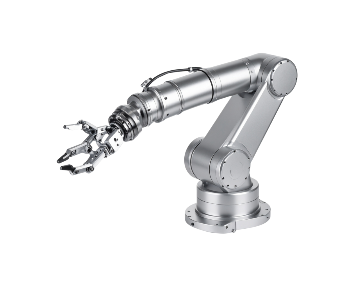 Sleek Silver Robotic Arm with Articulated Claw Gripper. png