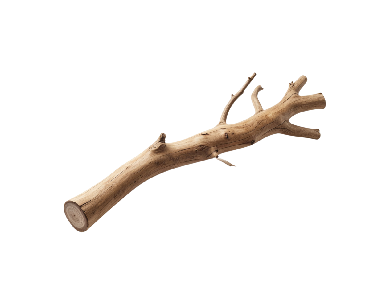 Light Brown Dried Tree Branch with Knots and Small Branches. png