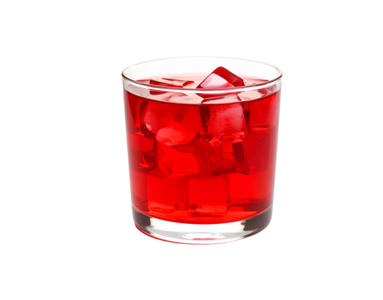 Refreshing Glass of Icy Red Beverage Cubes Crystal Clear Glass. png