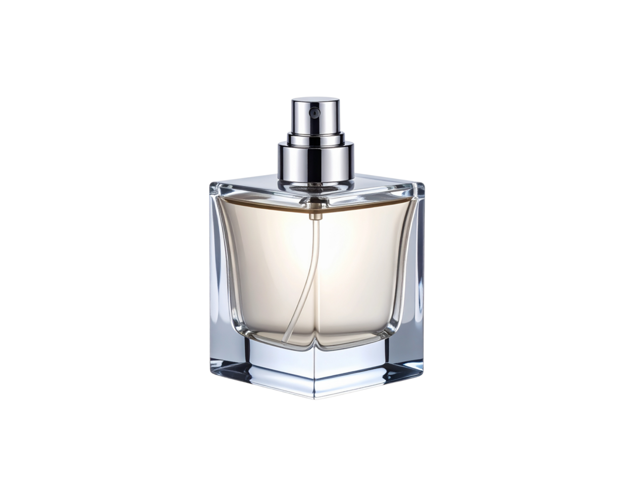 Elegant Square Glass Perfume Bottle with Silver Sprayer. png