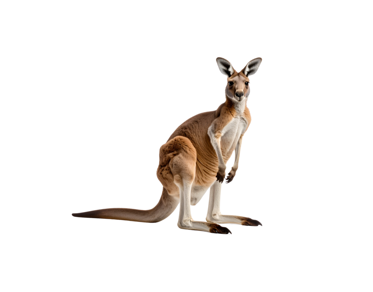 Red Kangaroo alert pose reddishbrown fur powerful build strong legs large ears dark eyes. png