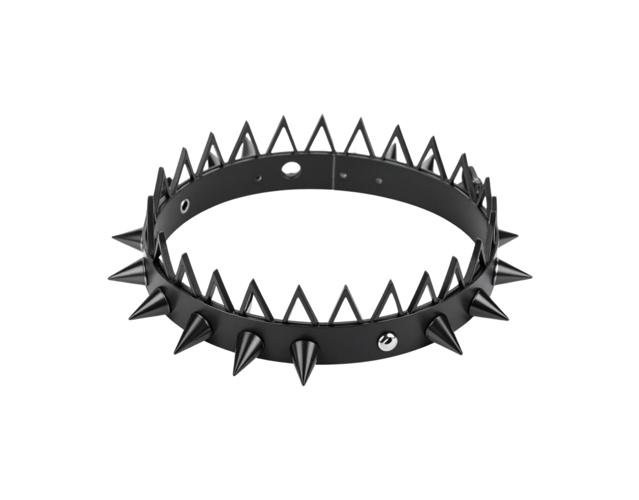 Black Leather Spiked Collar with Triangular Cutouts. png