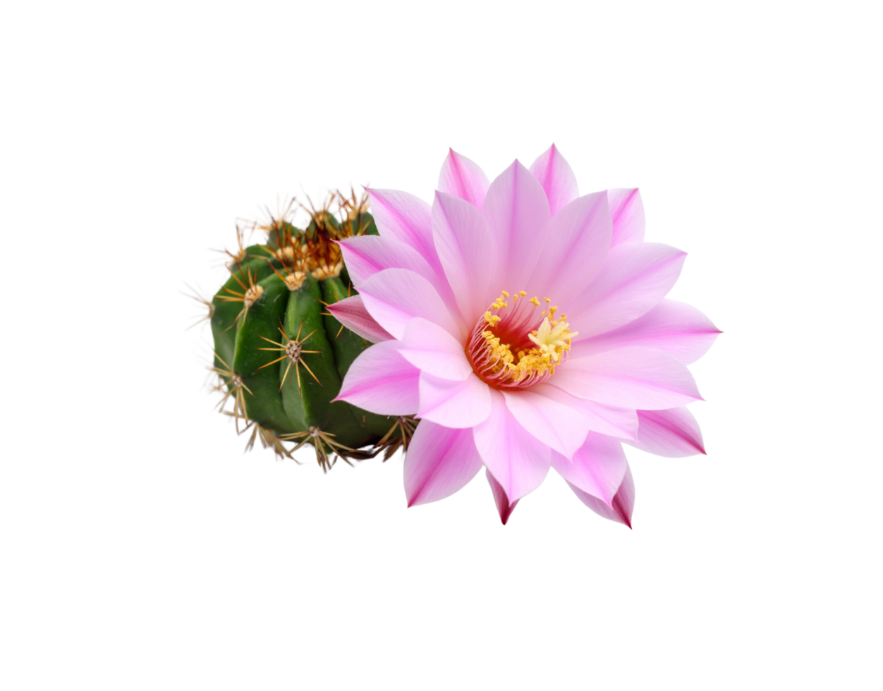Blooming Pink Cactus Flower with Spiny Green Cactus. png