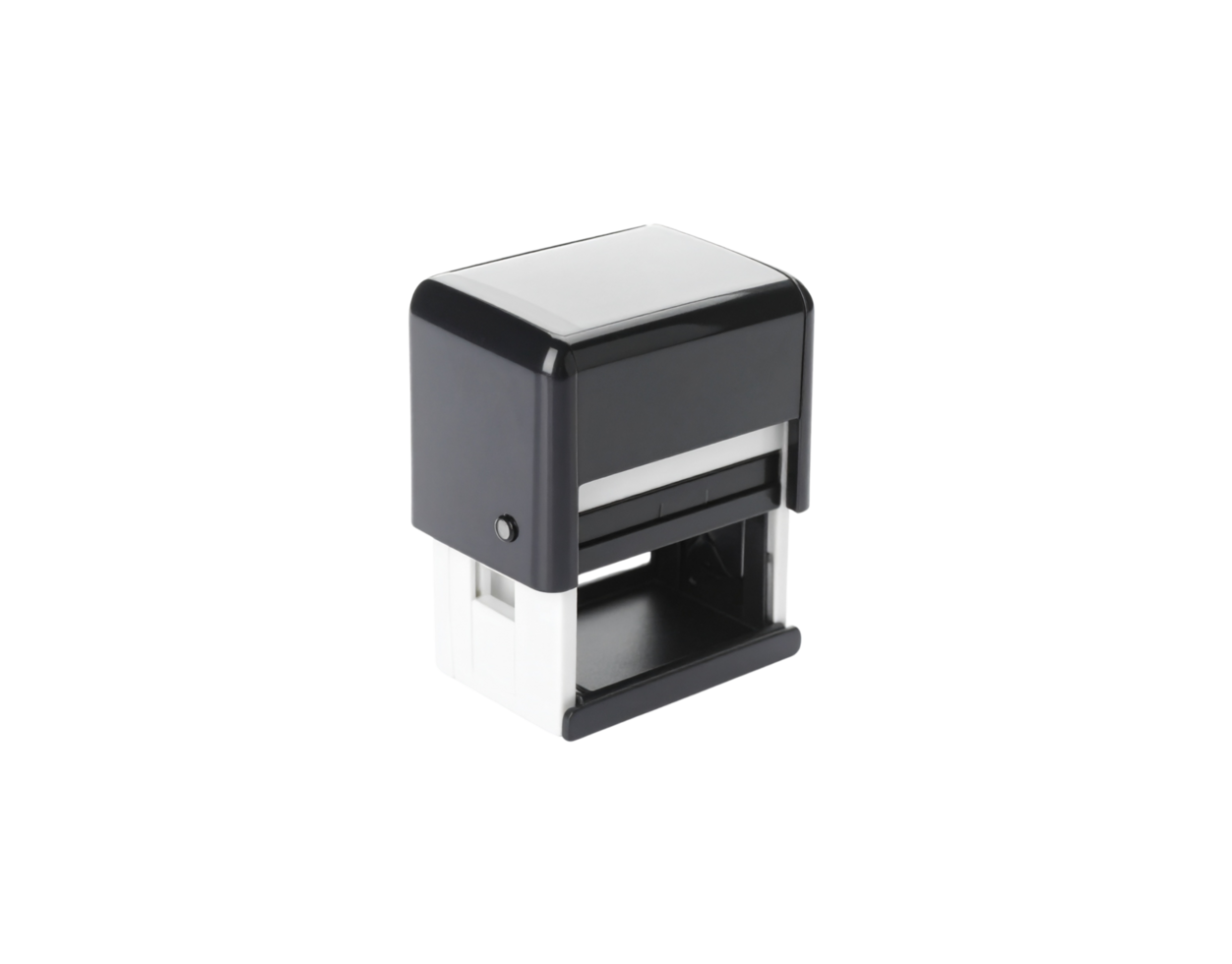 Compact Black and White SelfInking Rubber Stamp with Smooth Surface. png
