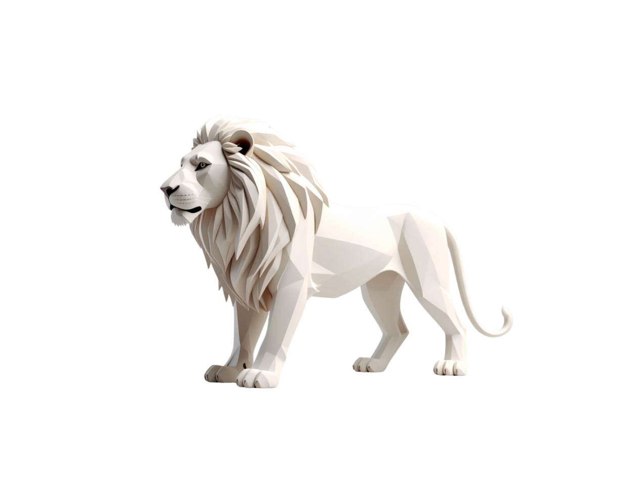 Lowpoly White Lion Majestic Pose Detailed Mane 3D Render. png