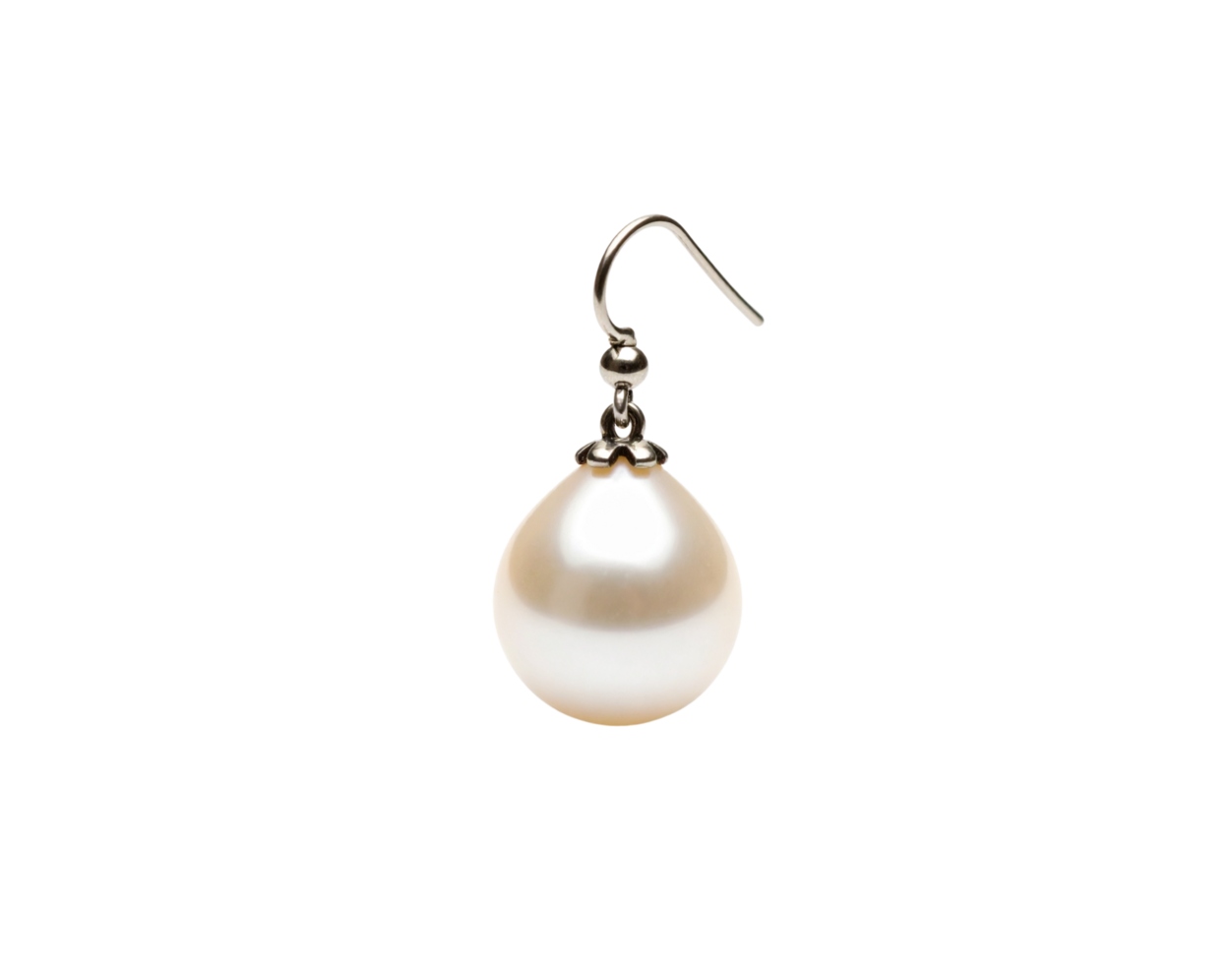 Elegant Single Cream Pearl Drop Earring with Silver Hook and Clasp. png