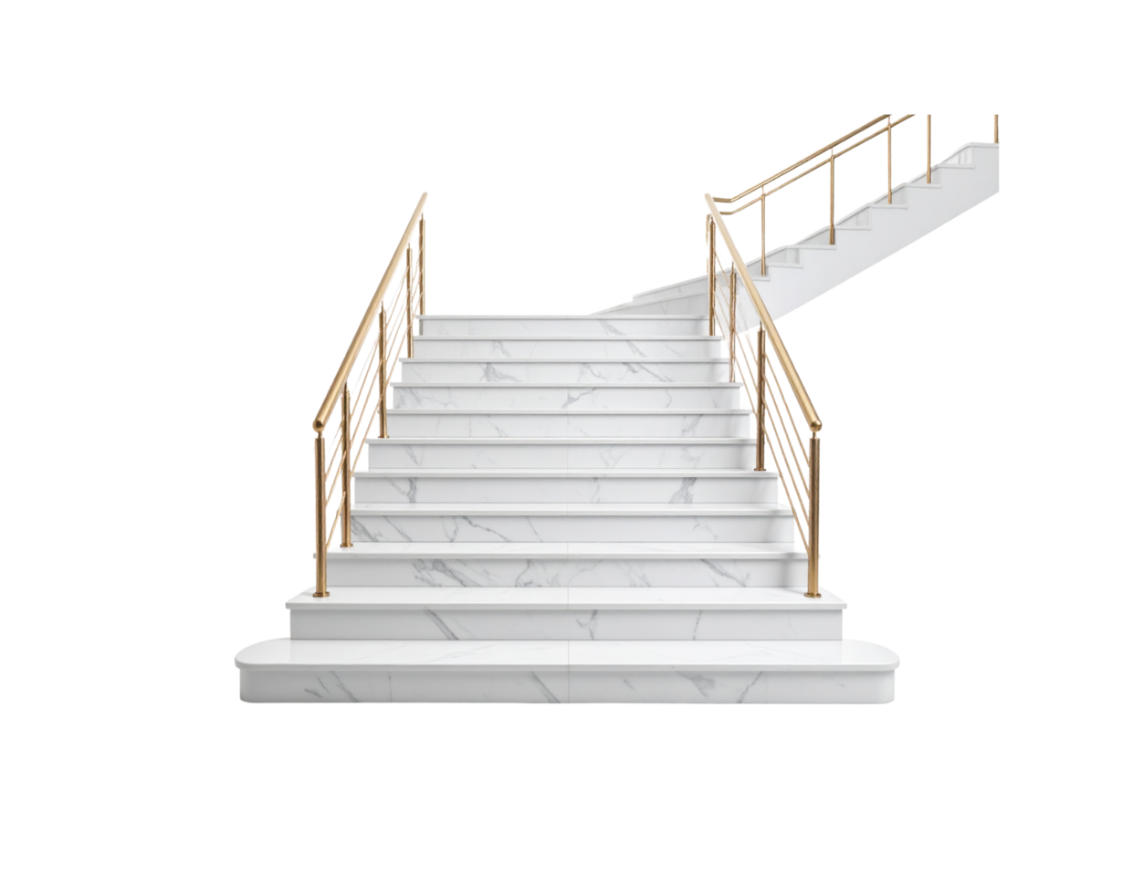 Elegant Marble Staircase with Gold Railings Modern Interior Design. png