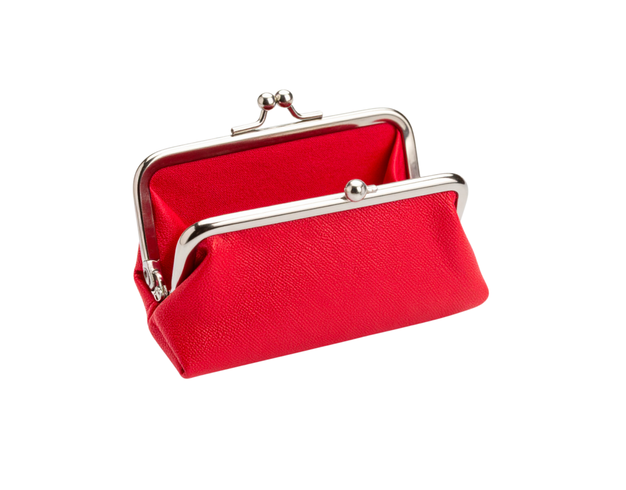Red Leather Coin Purse with Silver Frame and Clasp. png