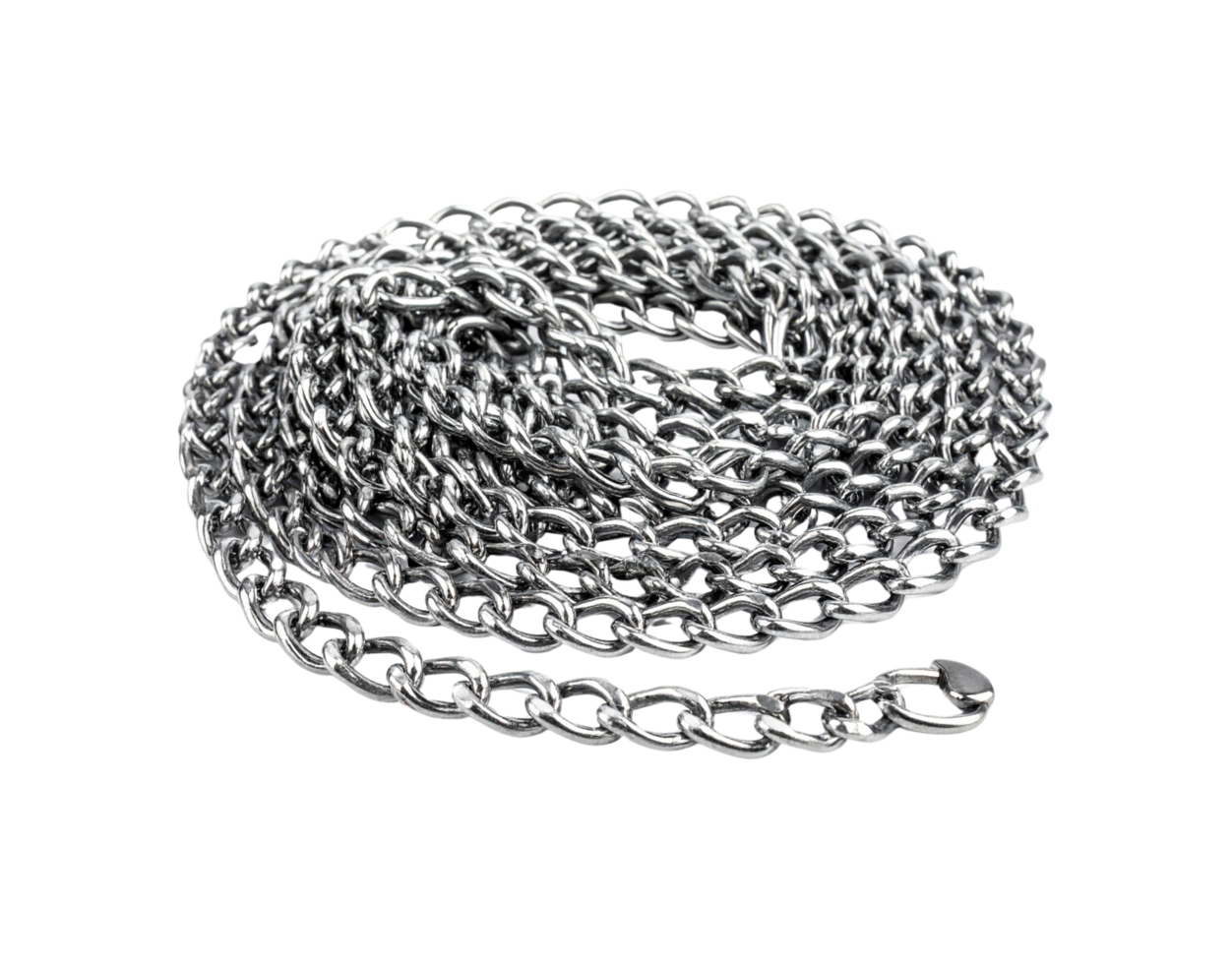 Coiled Silver Curb Chain with Polished Links and Clasp. png