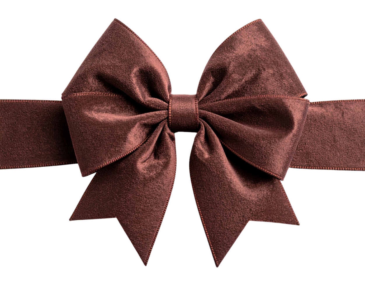 Luxurious Brown Velvet Bow with Defined Points and Stitched Edges. png
