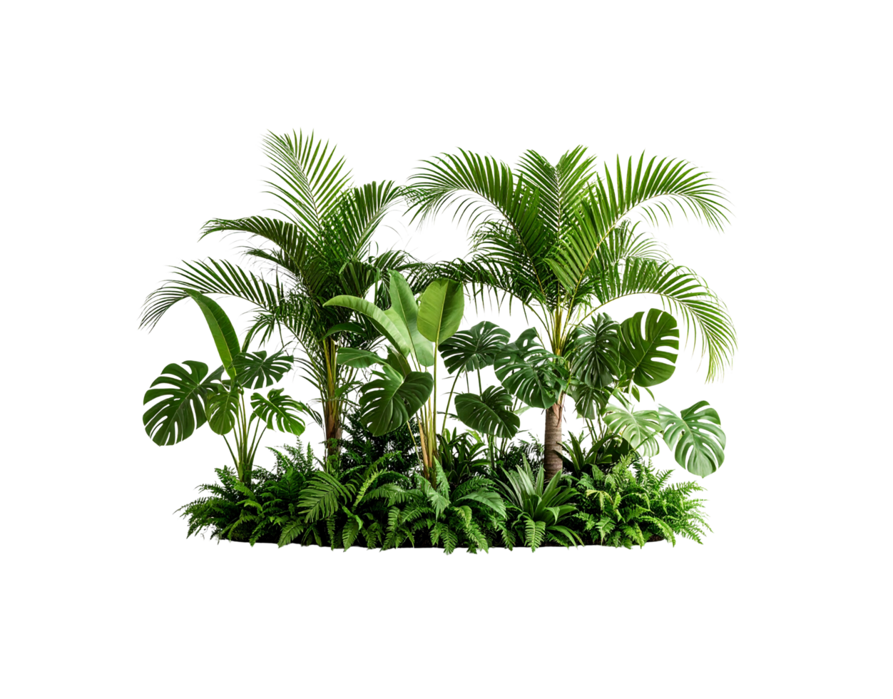 Lush Tropical Greenery Cluster Palm Trees Monstera Ferns. png