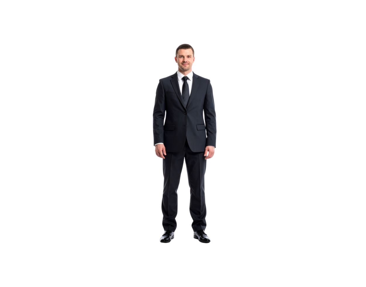 Confident Businessman in Dark Suit Standing Straight Isolated. png
