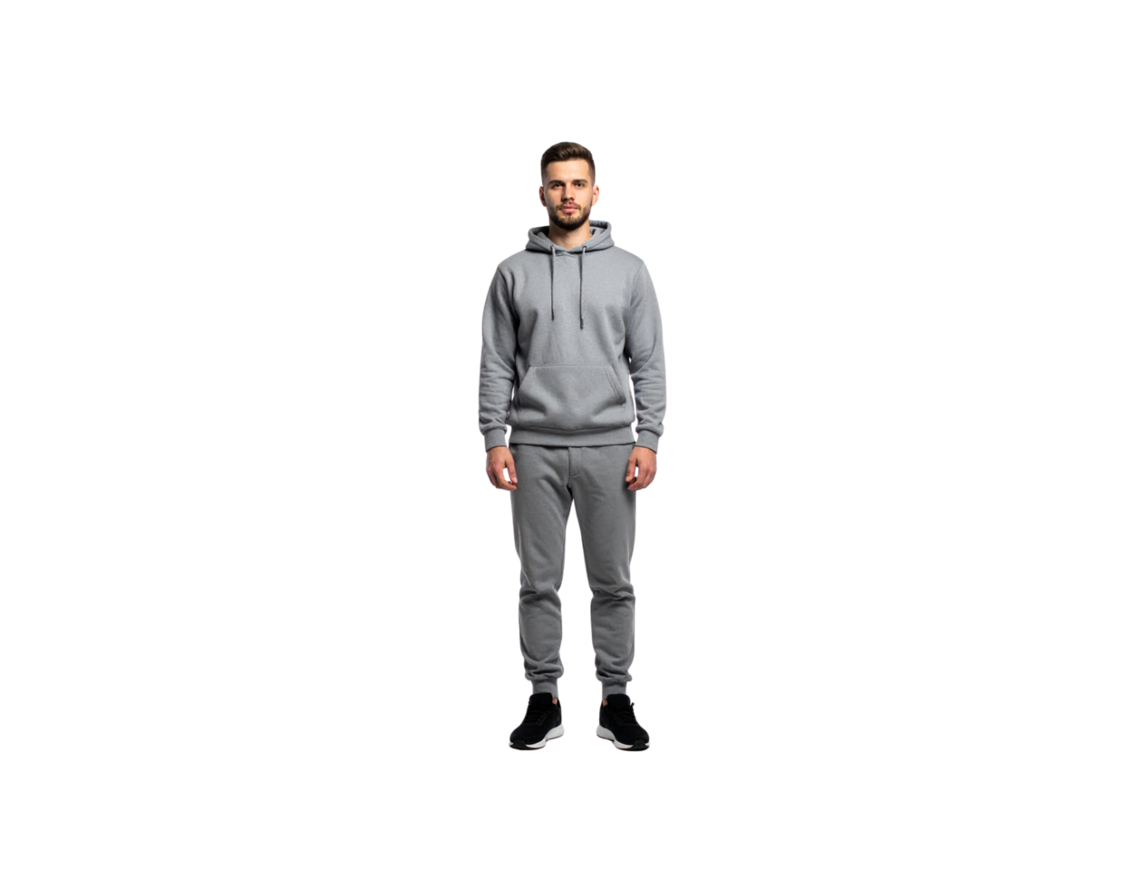 Man in Gray Hoodie and Sweatpants Standing Front View. png