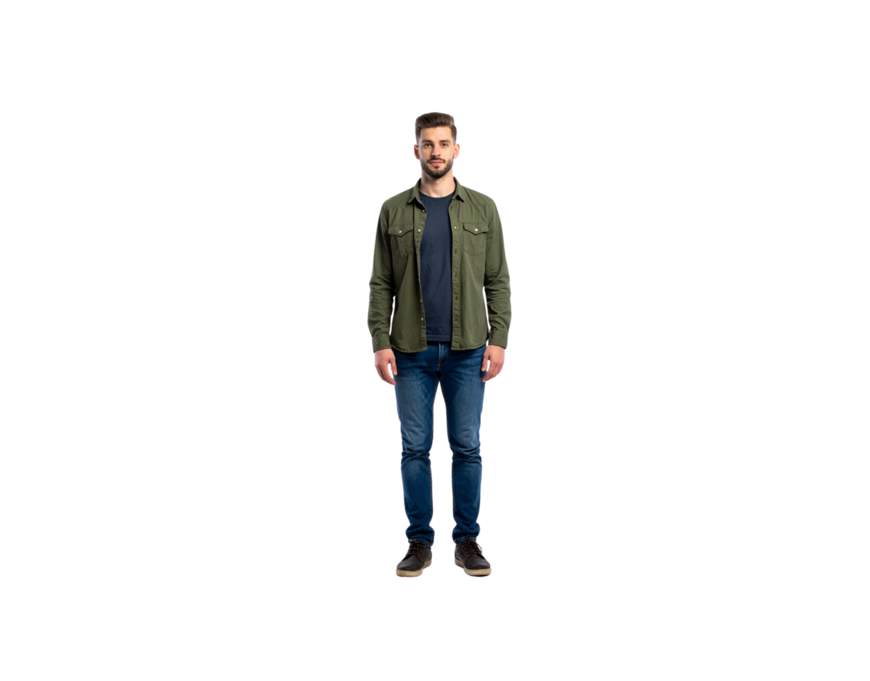 Fulllength portrait of a man in casual attire standing and smiling. png