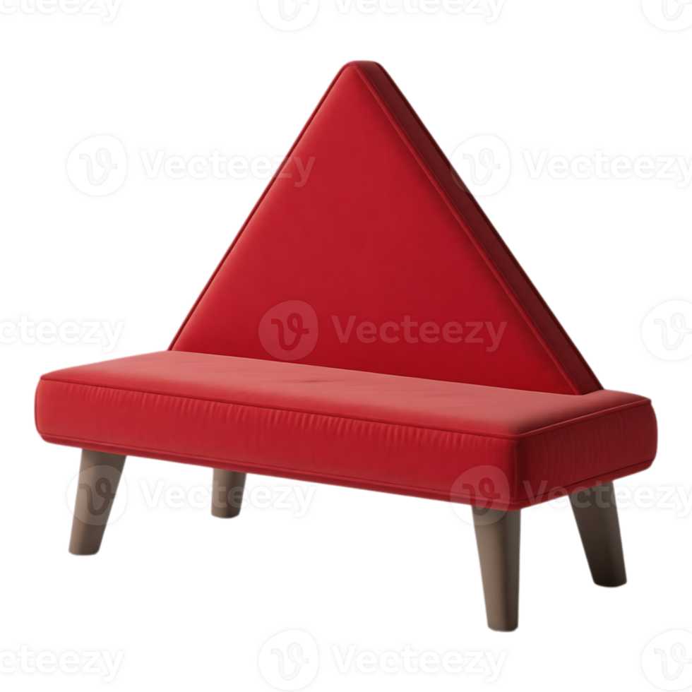Red Triangle-Back Sofa with Wooden Legs - Isolated Studio Shot png