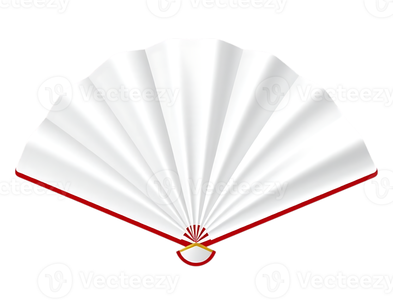 Elegant White Japanese Folding Fan with Red Trim png