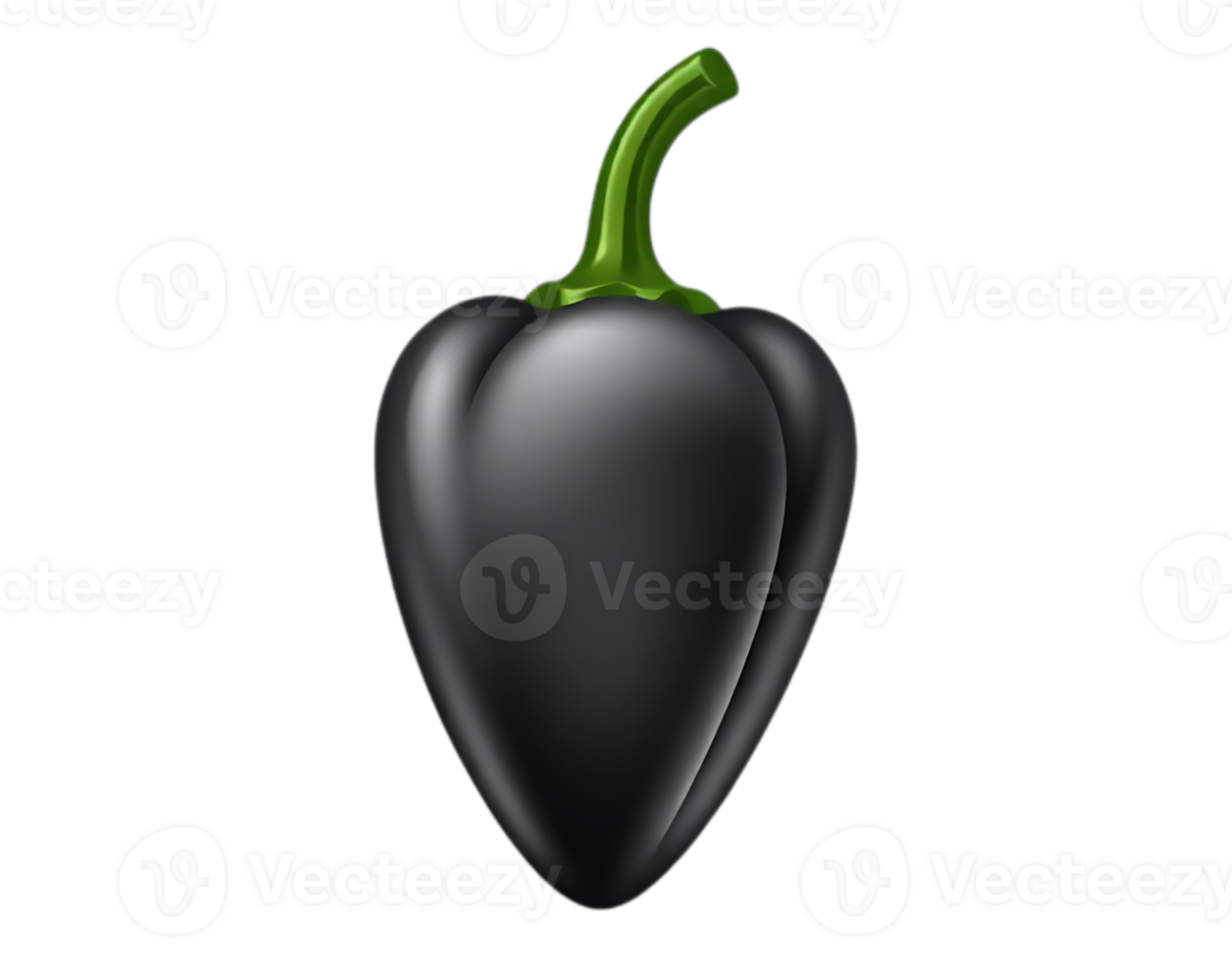 A Realistic Black Bell Pepper with Green Stem png