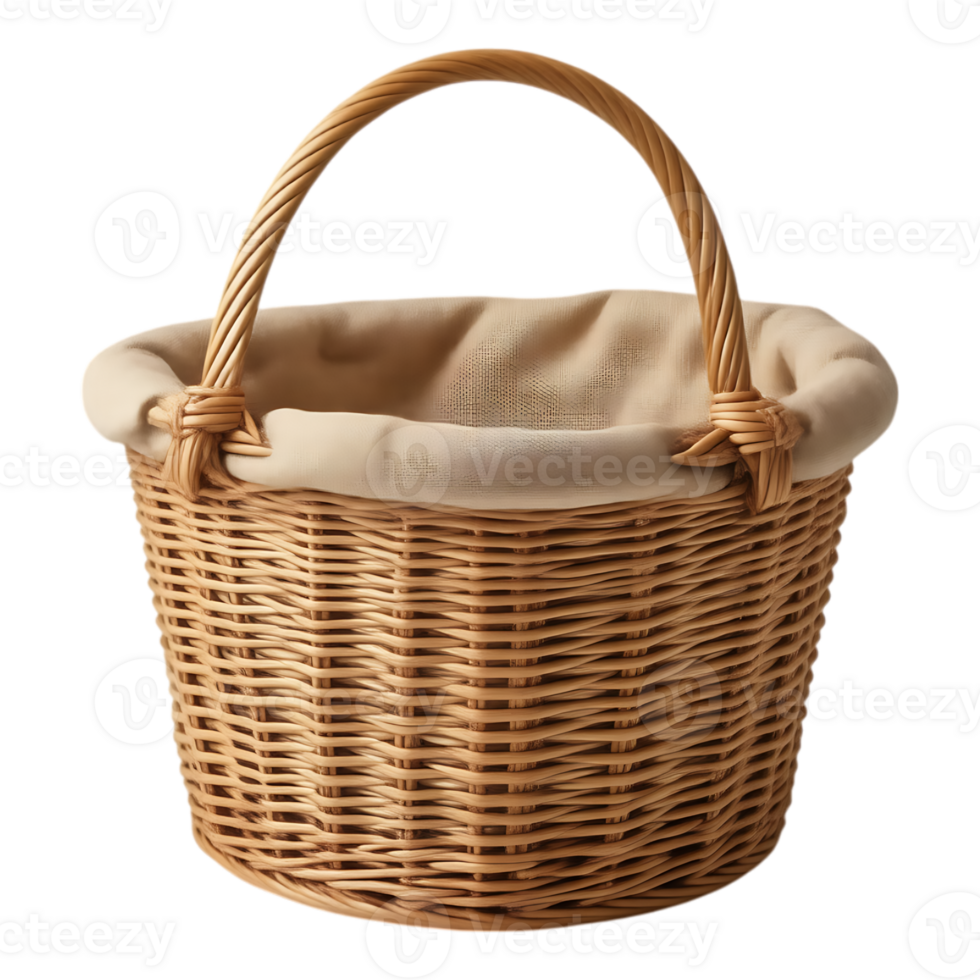 Wicker picnic basket with handle, isolated on transparent png