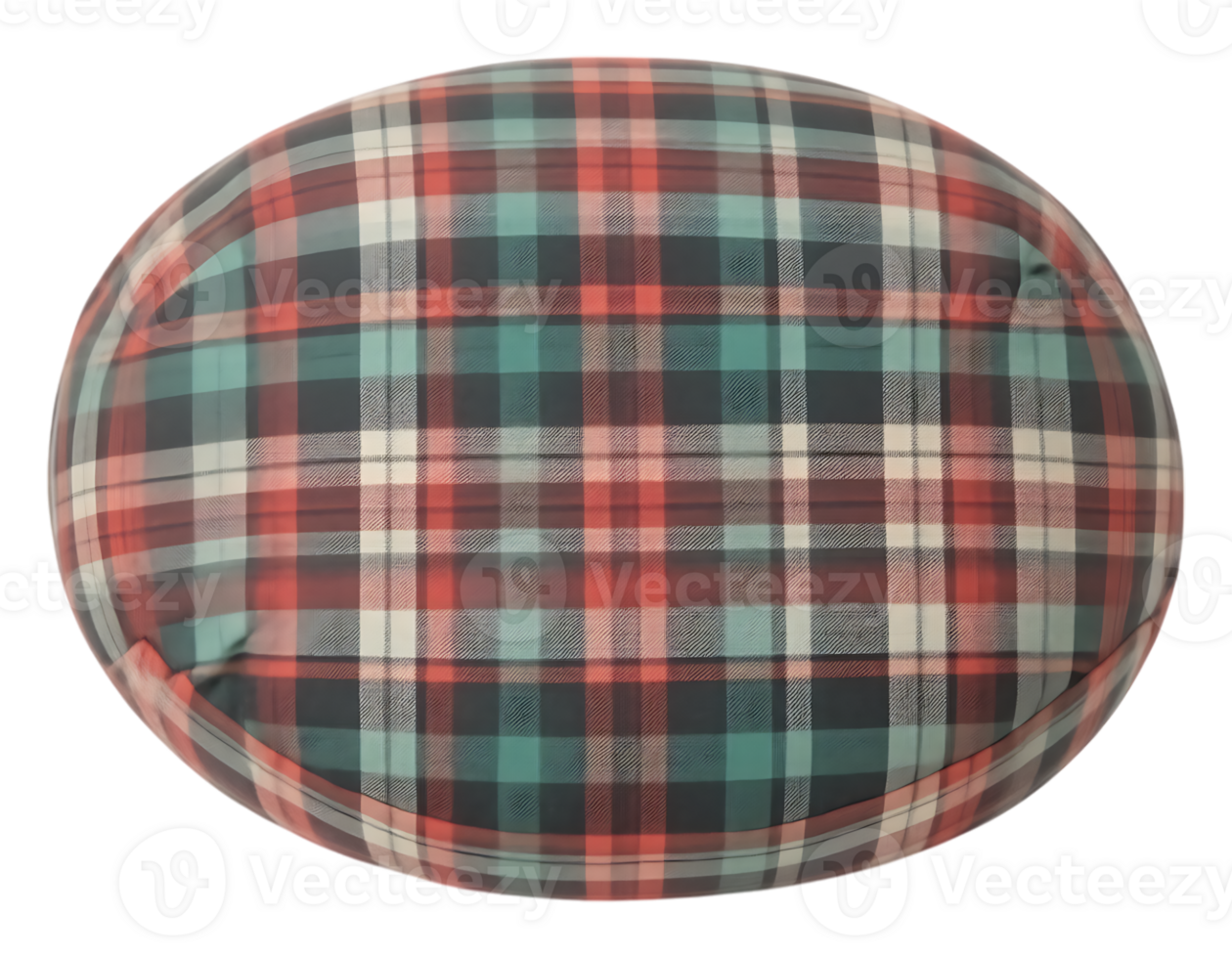 Round Plaid Cushion with Red, Green, and Black Checkered Fabric png